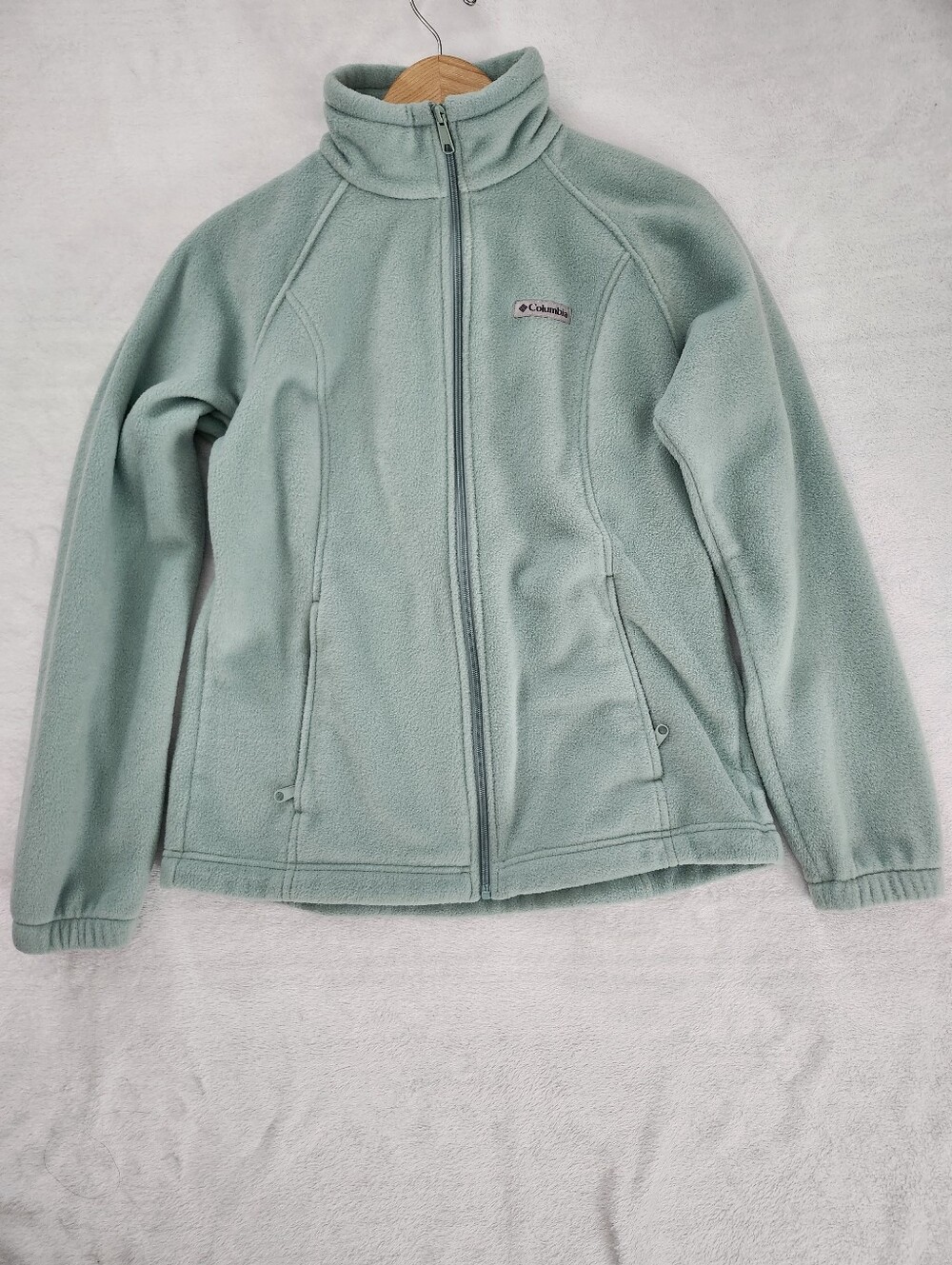 COLUMBIA Seafoam Green Full Zip Cozy Fleece Jacket Large | Gorpcore Cabincore